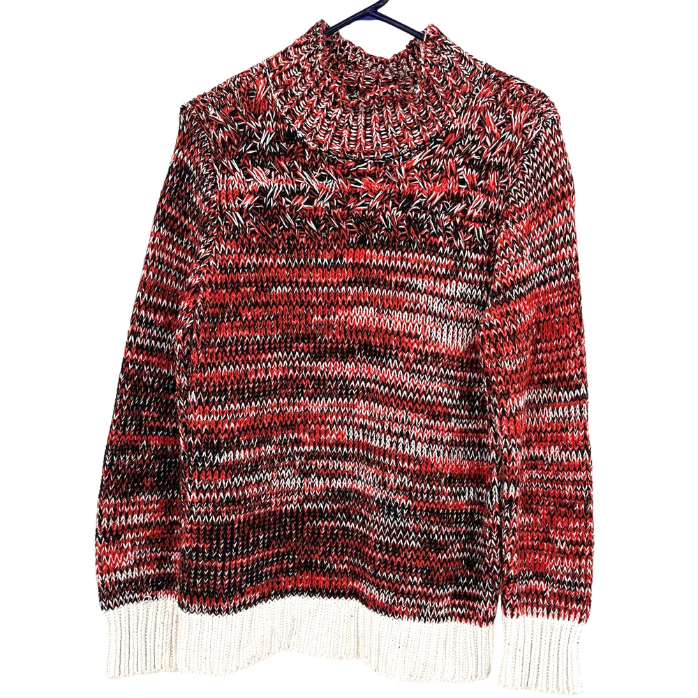 Loft size large chunky knit mock neck pullover sweater orange black white